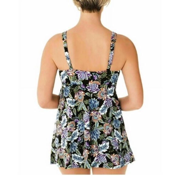 Swim Solutions Boho Paisley Multicolored V-Neck Ruffle one piece Swim Dress sz 8 - Picture 3 of 16